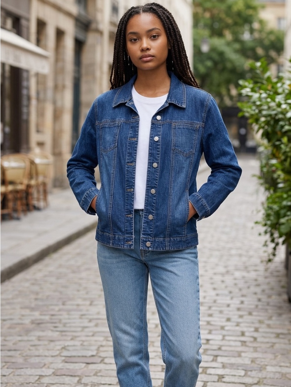 Chico Distressed Medium Wash Plus Size Denim Blue Jean Jacket Long Sleeves